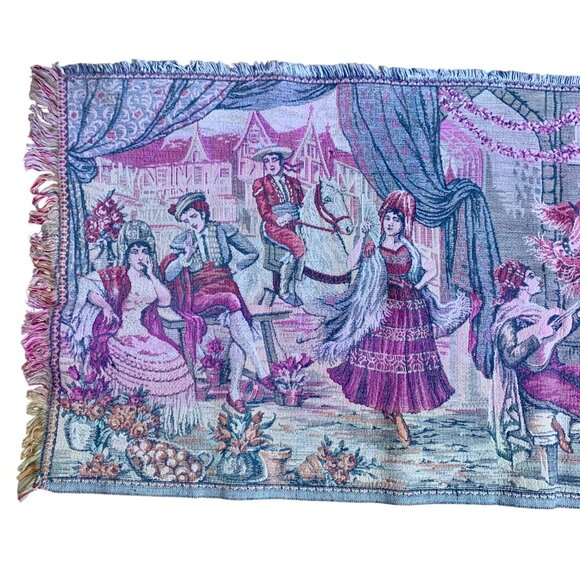 VTG Italian Tapestry Wall Hanging Elegant 19th Century Garden Scene Courting - Picture 3 of 12